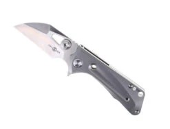 TwoSun Folding Knife Gray Titanium Handle M390 Sabertooth Plain Edge TS138 TI M390