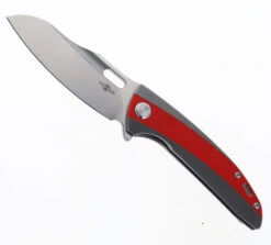 Two Sun Folding Knife Red/Black G10/Titanium Handle K110 Plain Edge Satin Finish TS432-Satin