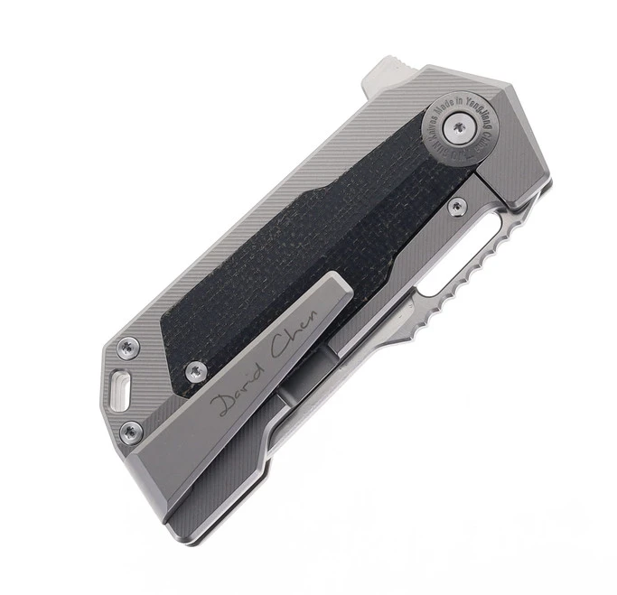 TwoSun David Chen TS500-Sand Flipper Tanto Pocket Knife Micarta & Titanium Handle 6 TwoSun David Chen TS500-Sand Flipper Tanto Pocket Knife Micarta & Titanium Handle - Image 4